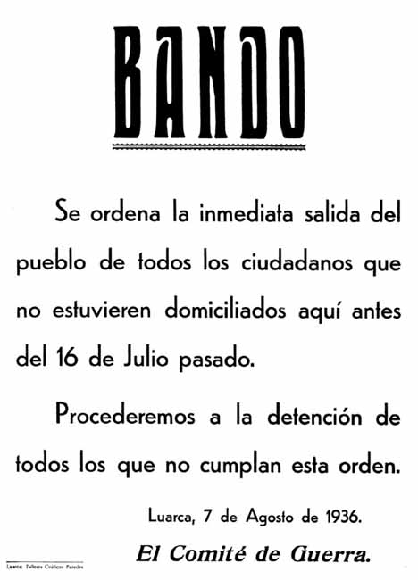 Imagen - Bando de la época de la Guerra Civil en Luarca, año 1936