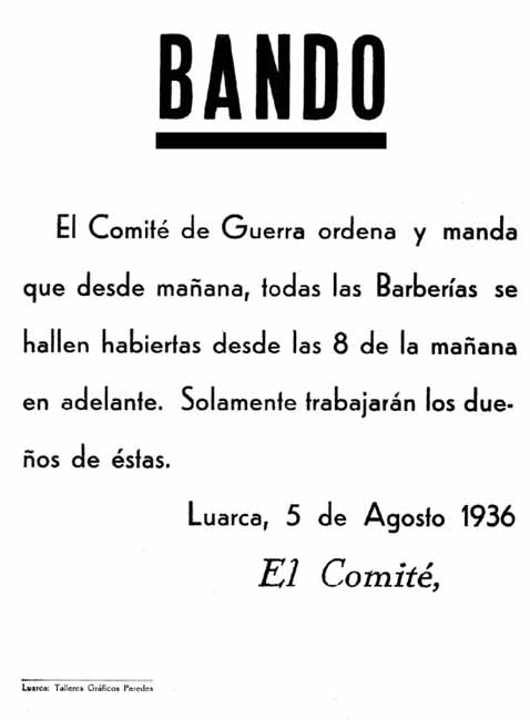 Imagen - Bando de la época de la Guerra Civil en Luarca, año 1936