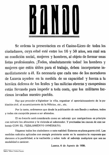 Imagen - Bando de la época de la Guerra Civil en Luarca, año 1936