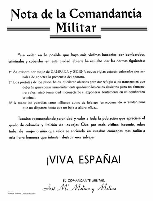 Imagen - Nota de la Comandancia Militar en Luarca durante la Guerra Civil, año 1936